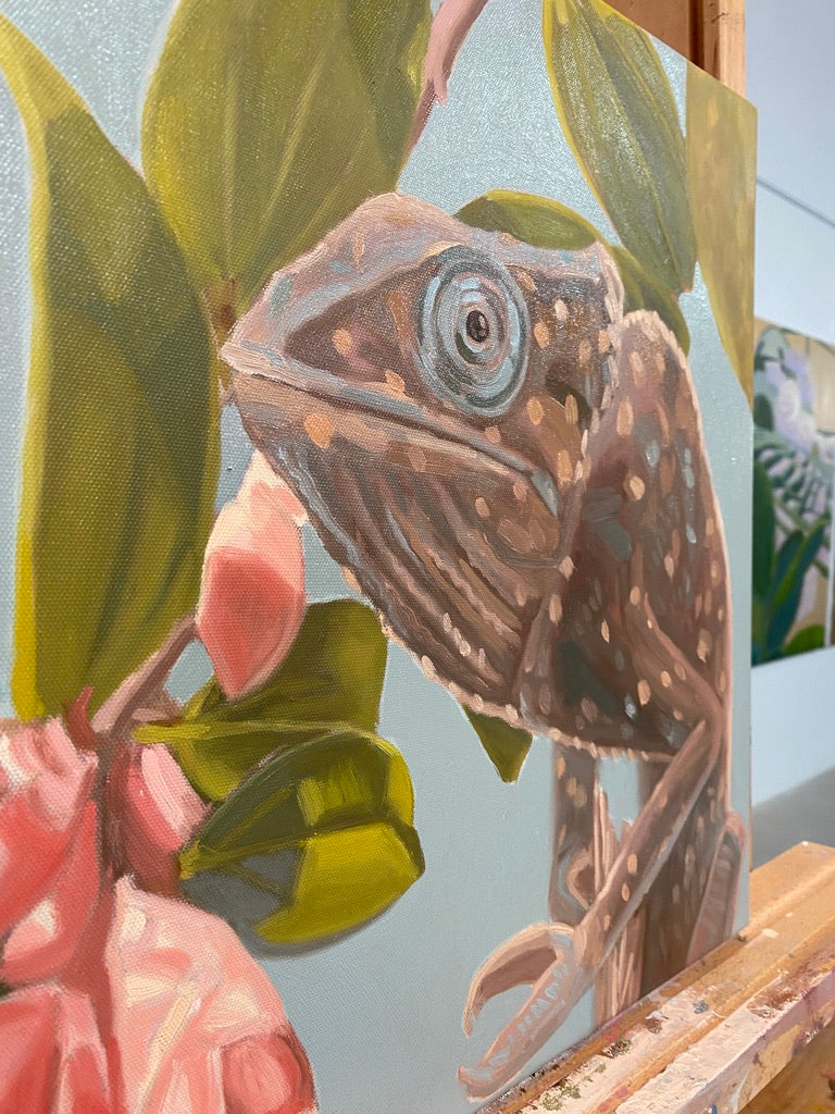 Chameleon, unique piece, oil paint on canvas, 40 x 40 cm