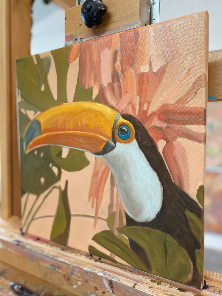 Toucan, unique piece, oil paint on canvas, 40 x 40 cm