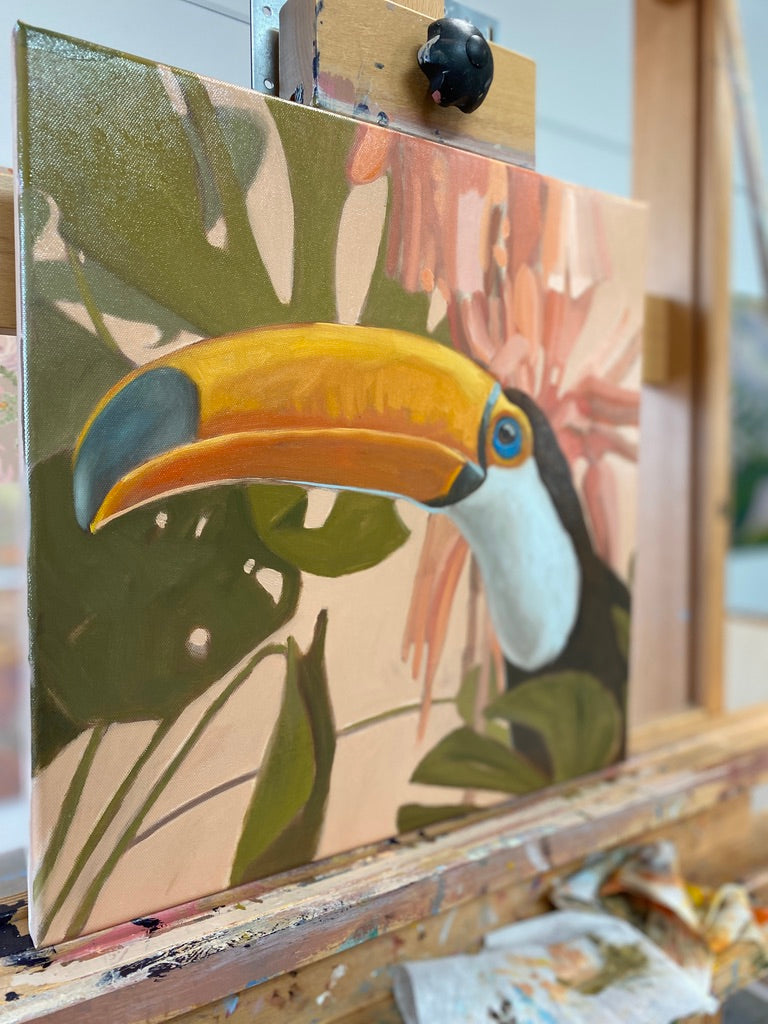 Toucan, unique piece, oil paint on canvas, 40 x 40 cm