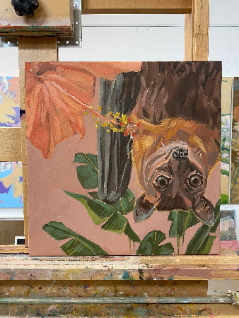 Flying fox, unique piece, oil paint on canvas, 40 x 40 cm