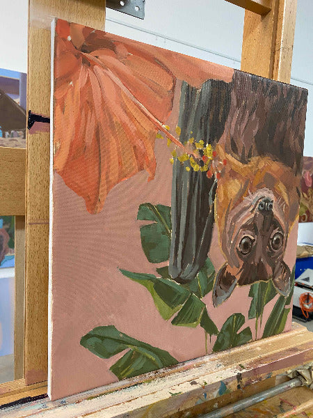 Flying fox, unique piece, oil paint on canvas, 40 x 40 cm