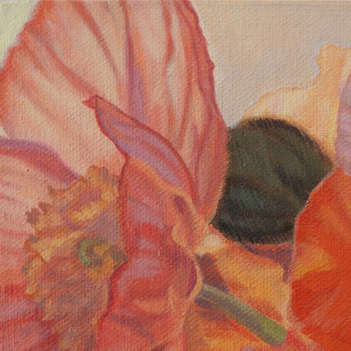 Poppies, unique piece, acrylic paint on MDF board, 20 x 20 cm