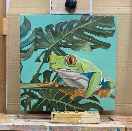 Frog unique piece, oil paint on canvas, 40 x 40 cm