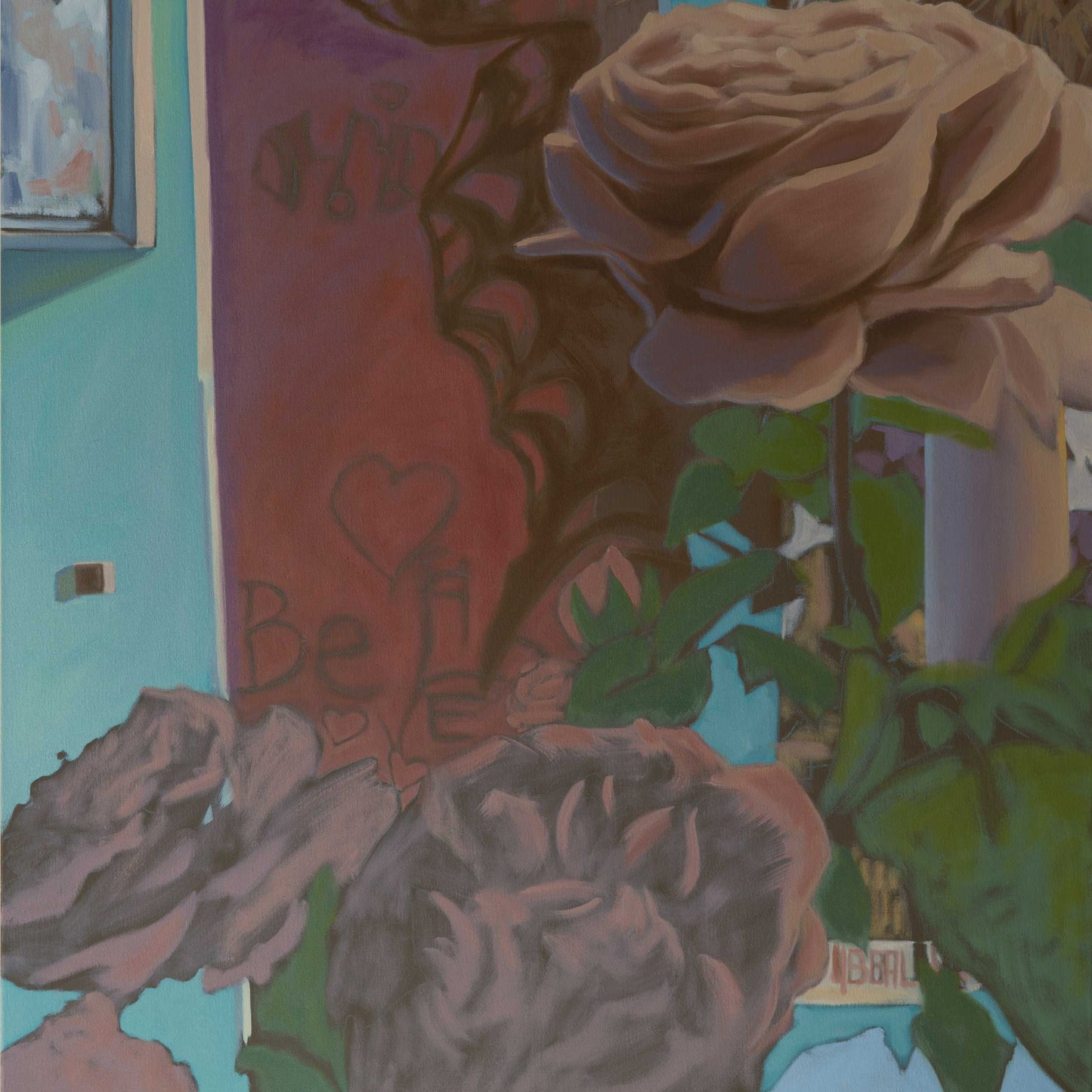 2019, papillon et roses, 150 x 100 cm 