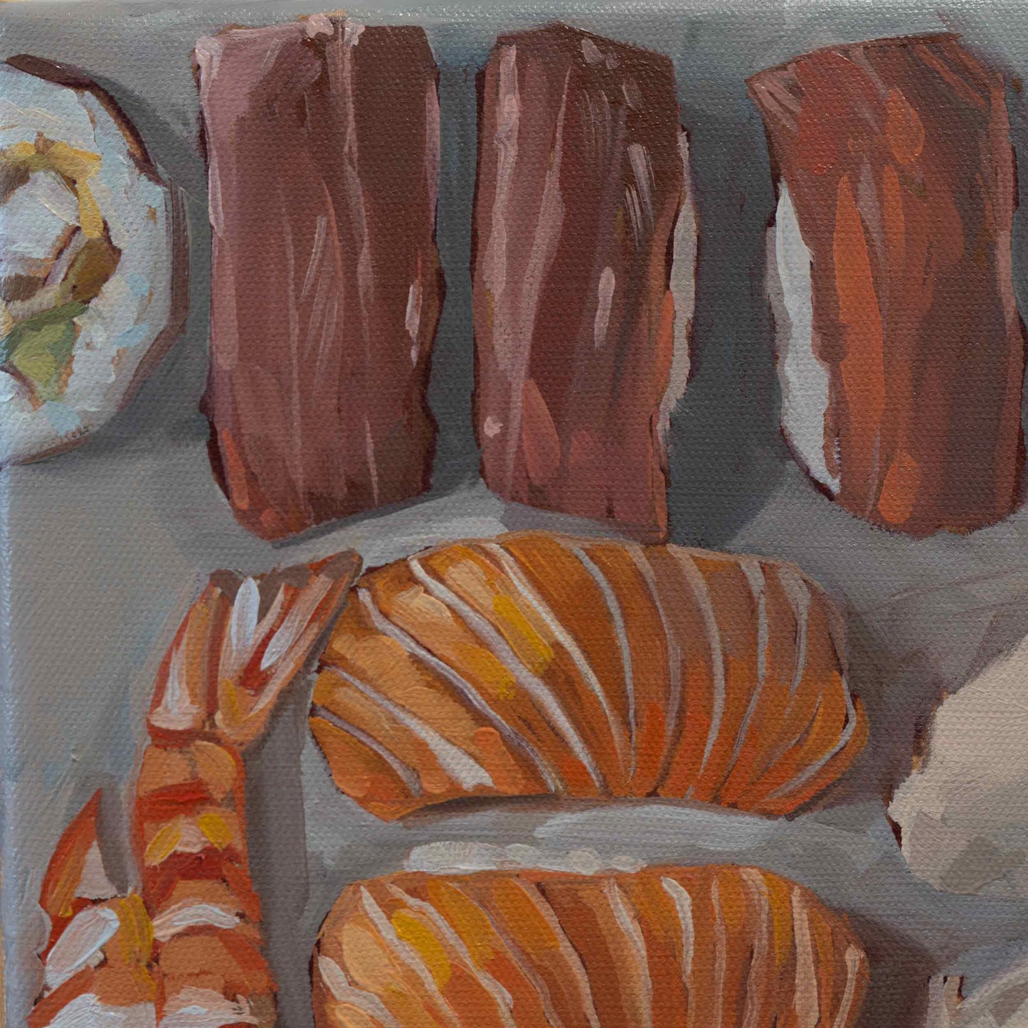 Sushi am Freitag, Unikat, Malerei, handgemaltes Einzelstück, 20x20 cm