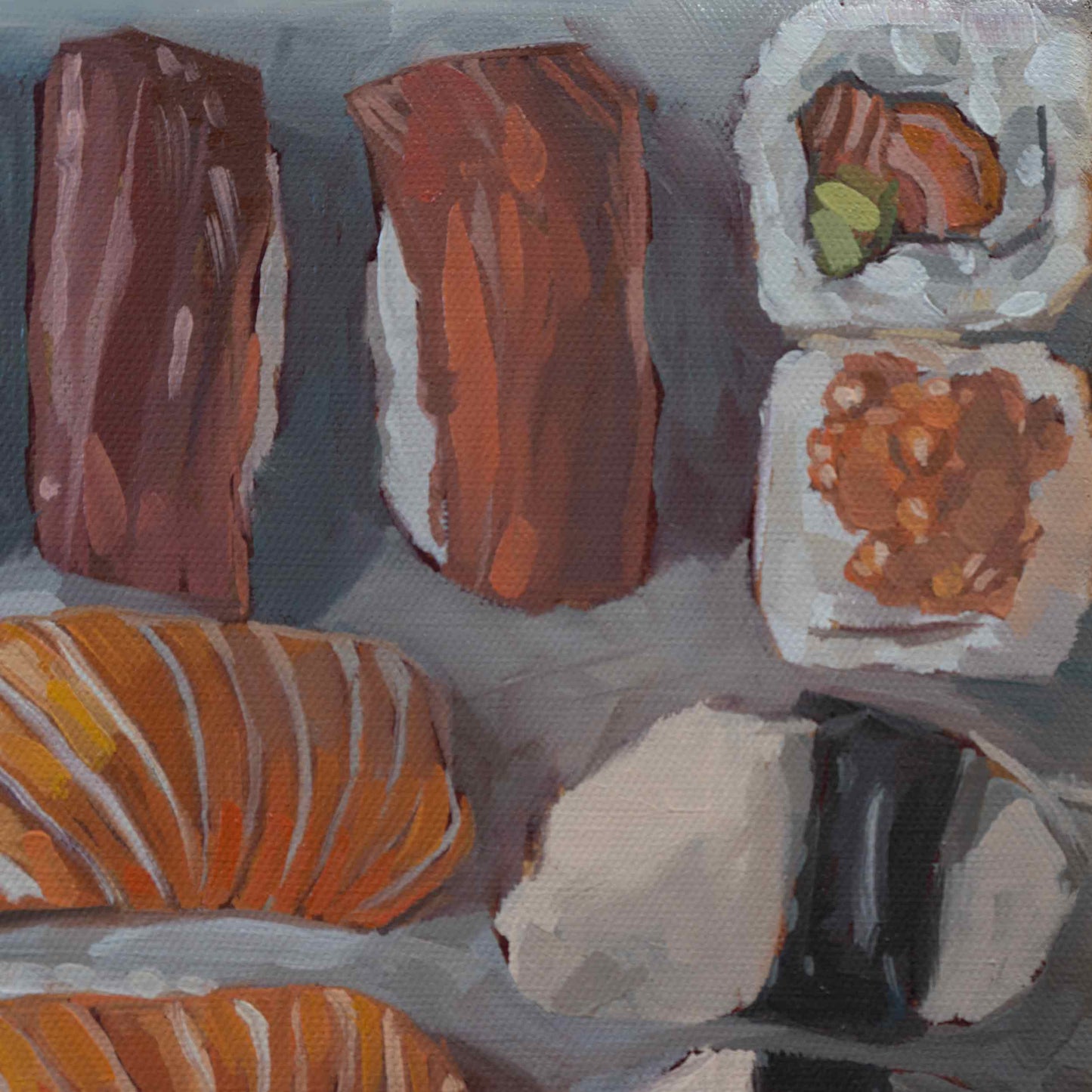 Sushi am Freitag, Unikat, Malerei, handgemaltes Einzelstück, 20x20 cm