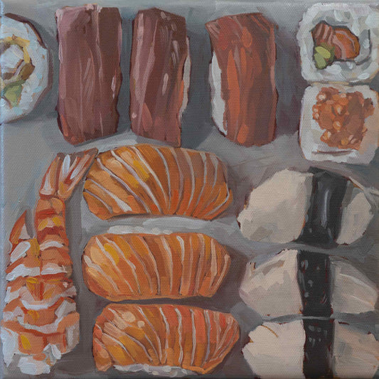 Sushi le vendredi, unique, tableau, pièce unique peinte à la main, 20x20 cm