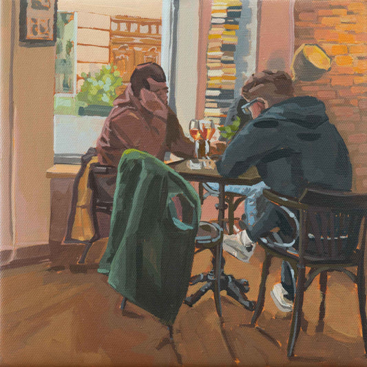 Café le Petit, unique, tableau, pièce unique peinte à la main, 20x20 cm