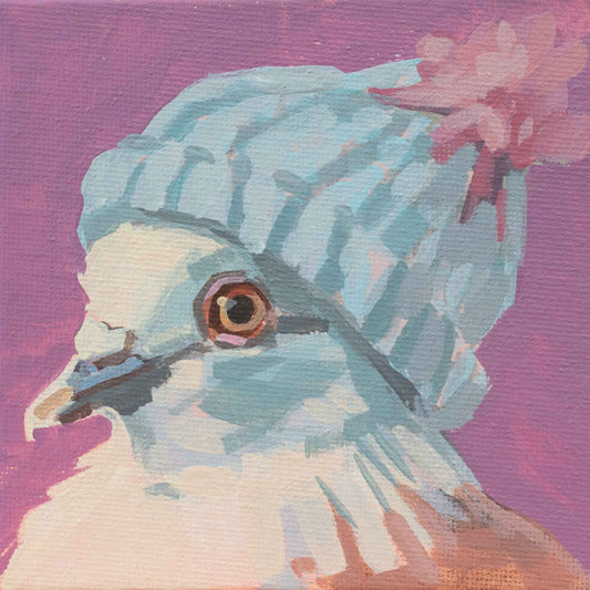 Pigeon Wilma, unique, painting, hand-painted one-of-a-kind piece, 10 x 10 cm, with picture frame