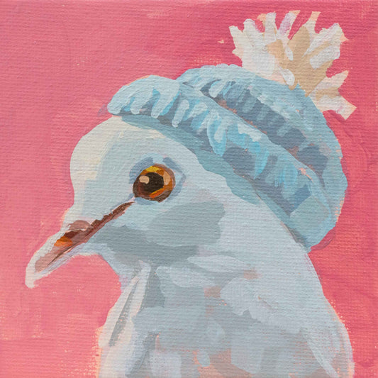 Pigeon florentin, unique, tableau, pièce unique peinte à la main, 10 x 10 cm