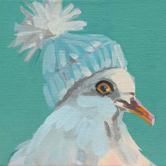 Pigeon Sören, unique, painting, hand-painted one-of-a-kind piece, 10 x 10 cm, with picture frame
