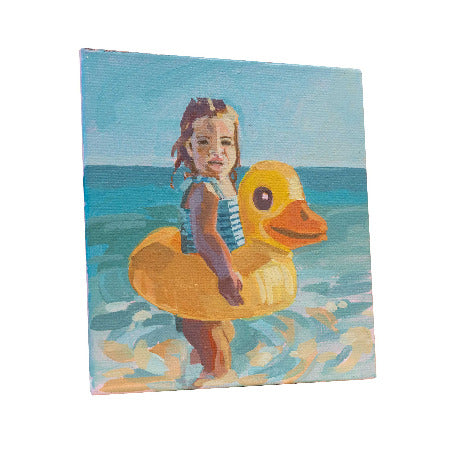 Beach day, unique piece, acrylic on a canvas board, 10 x 10 cm