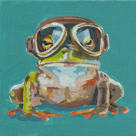 Abenteurer-Frosch in fliegerischen Goggles, 20 x 20 cm Leinwanddruck, lebendige Farben, ideales Kinderzimmer-Dekor.