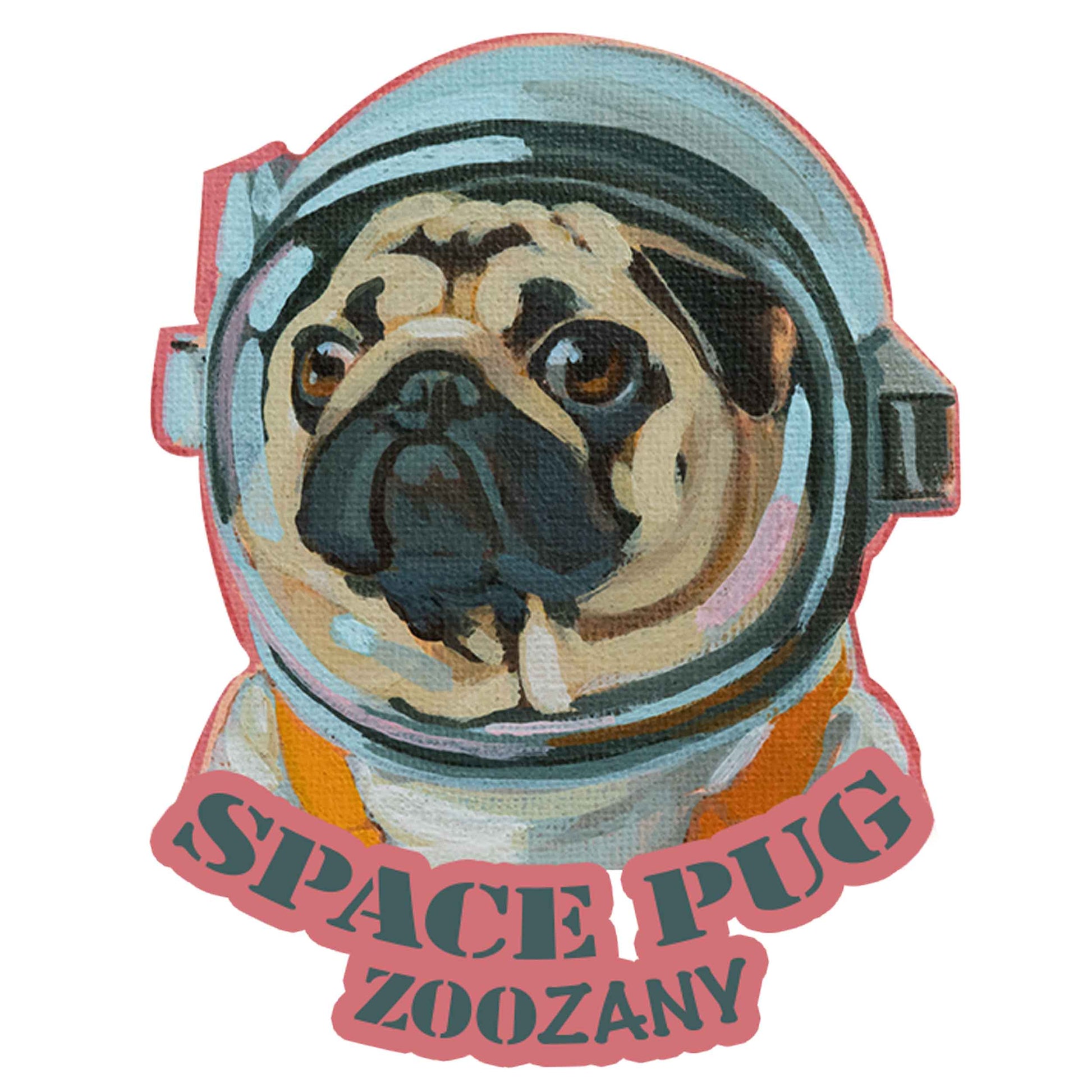 Bügelbild Space Pug in Astronautenhelm, 6x5 cm für Kleidung und Accessoires. Peppe dein Outfit auf mit diesem niedlichen Weltraum-Mops!