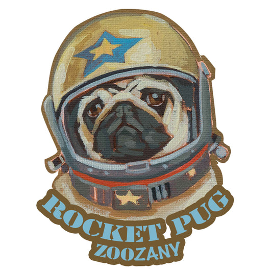 Lustiges Bügelbild Rocket Pug für Kleidung und Accessoires – handgemaltes Hunde-Motiv, auffälliges Design für Shirts, Taschen und mehr.