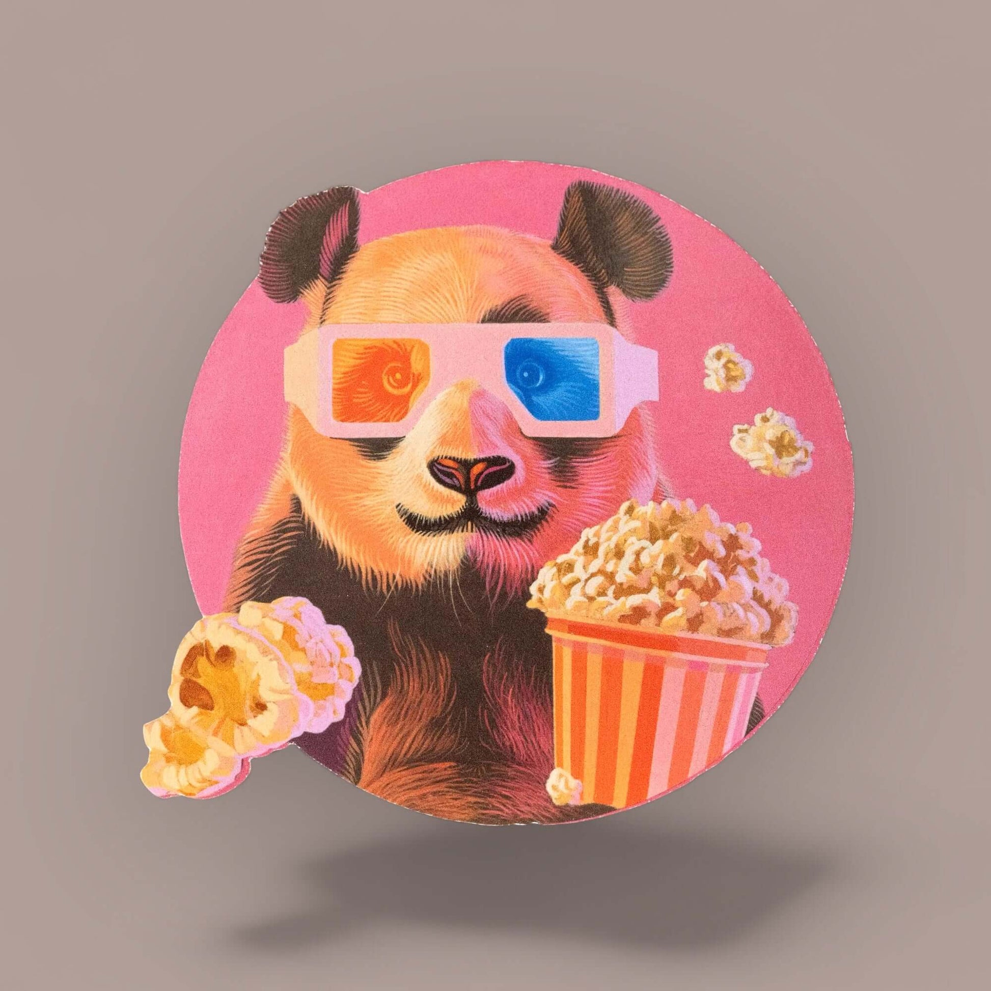 Panda mit 3D-Brille und Popcorn, lustiger Schilderdruck, 20 x 18 cm. Perfekt für einen humorvollen Touch in deinem Zuhause.