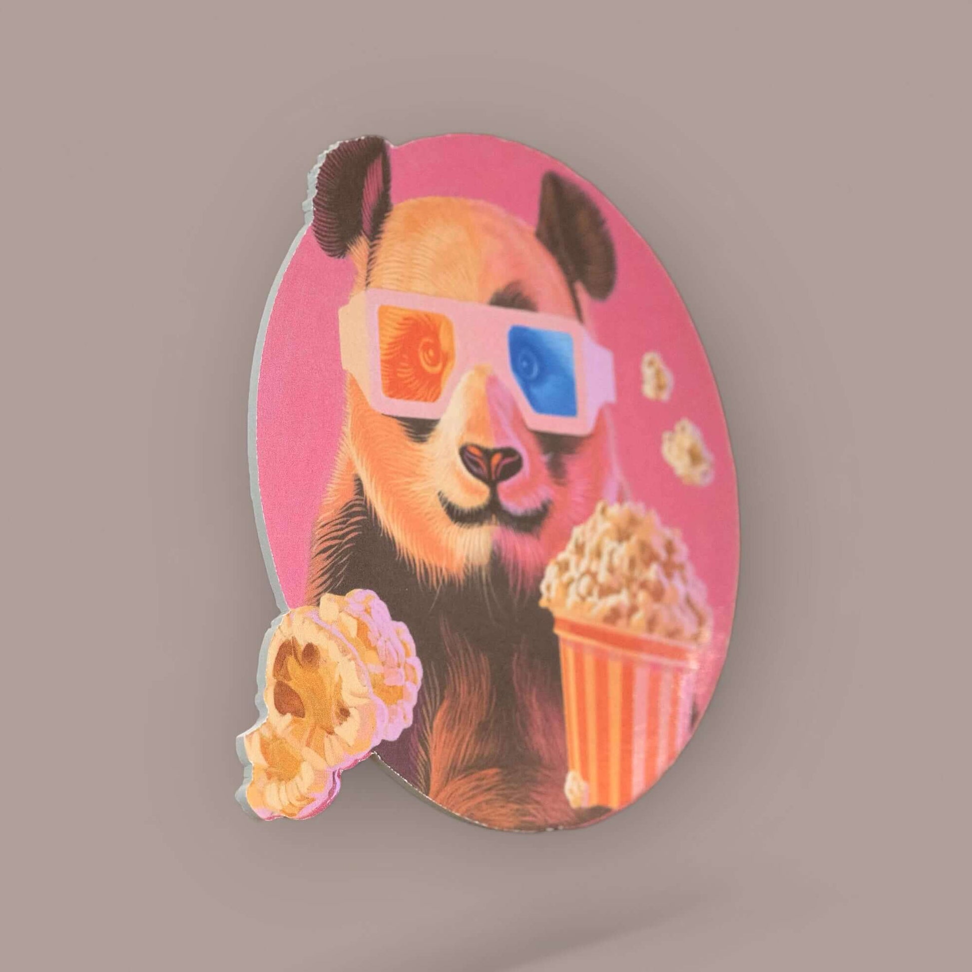 Panda mit 3D-Brille und Popcorn, humorvolles Sign Art Print, 20 x 18 cm, stabiler Kartondruck, ideal für Heimdekoration.