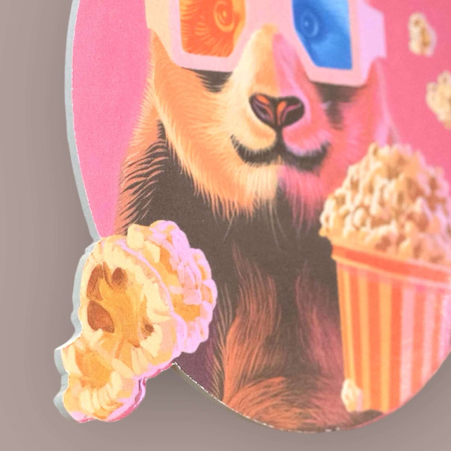 Panda-Kunstdruck mit 3D-Brille und Popcorn, humorvolles Design, 20 x 18 cm, stabiler Karton, umweltfreundlich, stilvoller Wandschmuck.