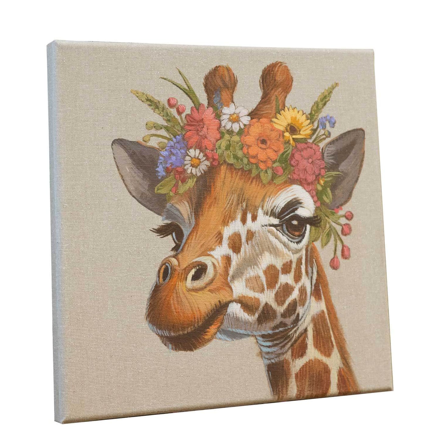 Original, acrylic paint on canvas, 30x30 cm, Giraffe with flowers