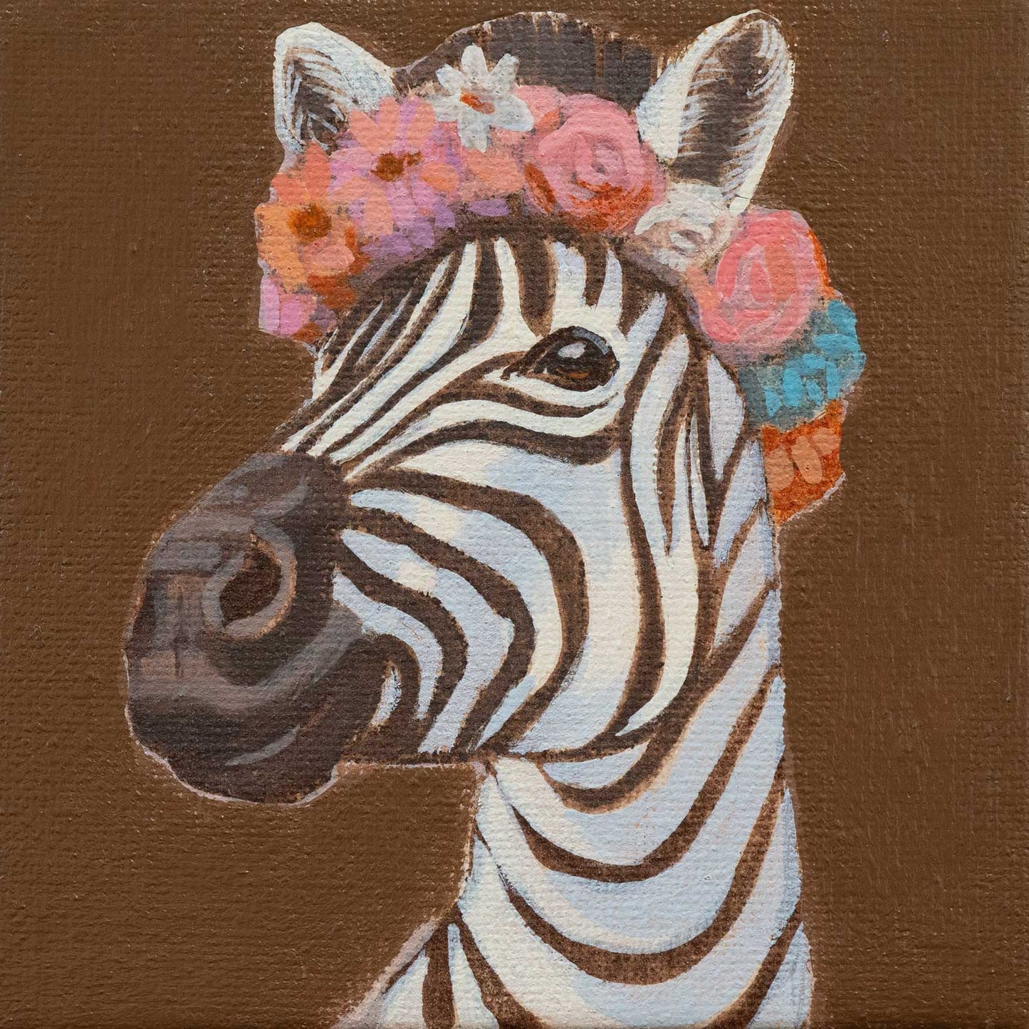 Original, Pocket Art, Malerei, 10 x 10 cm, mit Bilderrahmen, Blumenkind Zebra