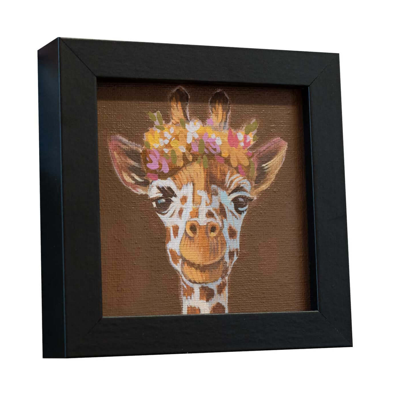 Original, pocket art, painting, 10 x 10 cm, with picture frame, flower child giraffe