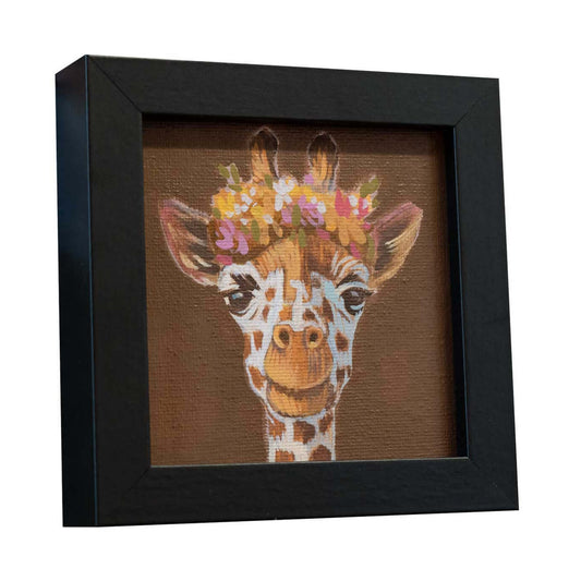 Original, Pocket Art, Malerei, 10 x 10 cm, mit Bilderrahmen, Blumenkind Giraffe