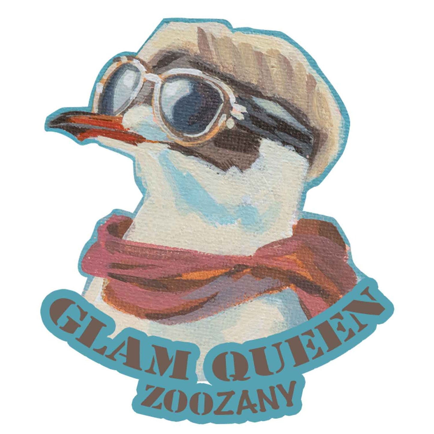 Sticker "Glam Queen" von ZOOZANY, coole Ente mit Sonnenbrille und Schal, weiche Softtouch-Oberfläche, perfekt für Alltagsgegenstände.