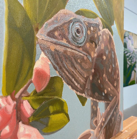 Chameleon, unique piece, oil paint on canvas, 40 x 40 cm