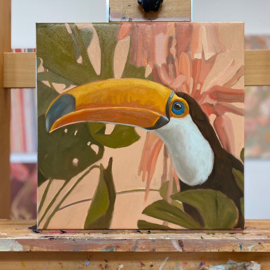 Toucan, unique piece, oil paint on canvas, 40 x 40 cm