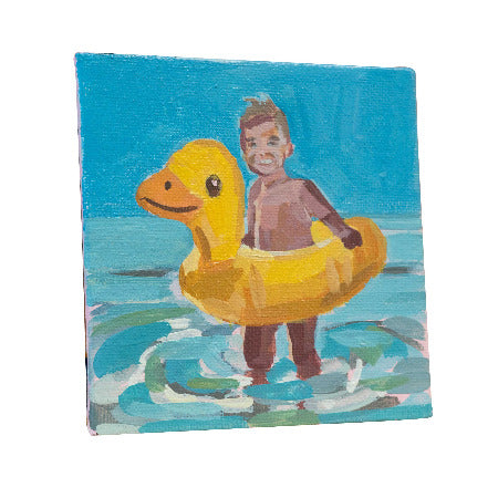 Beach day, unique piece, acrylic on a canvas board, 10 x 10 cm