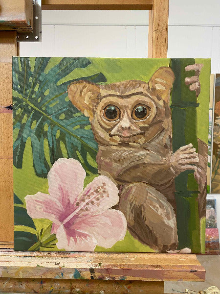 Tarsier, unique piece, oil paint on canvas, 40 x 40 cm