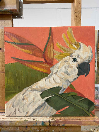 Cockatoo, unique piece, oil paint on canvas, 40 x 40 cm