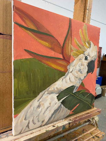 Cockatoo, unique piece, oil paint on canvas, 40 x 40 cm