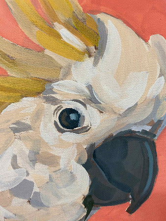 Cockatoo, unique piece, oil paint on canvas, 40 x 40 cm