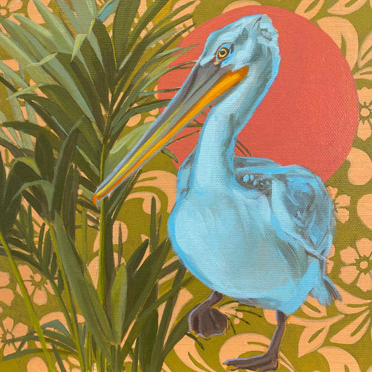 Pelican, unique, painting, hand-painted unique piece, 20x20 cm framed