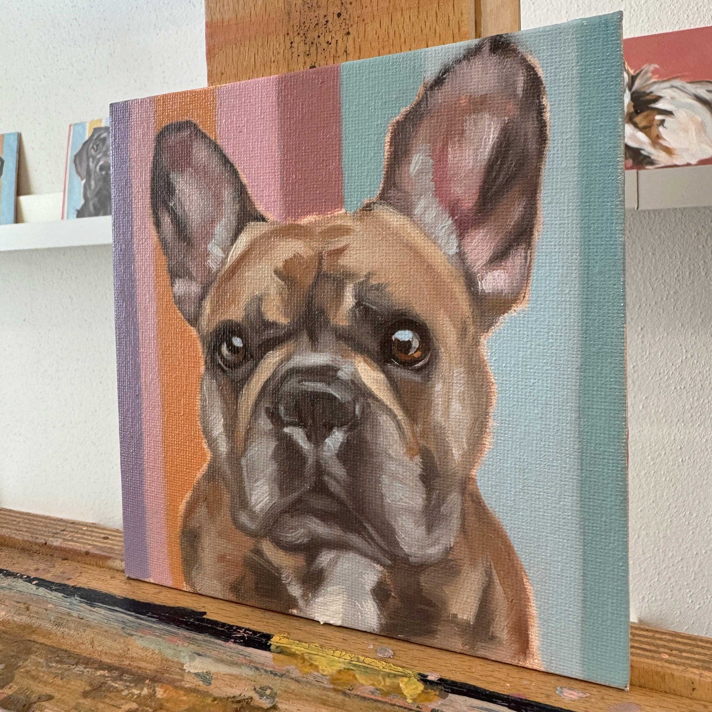 Daily Painting 25.04.2024, Französische Bulldogge, 15x15 cm