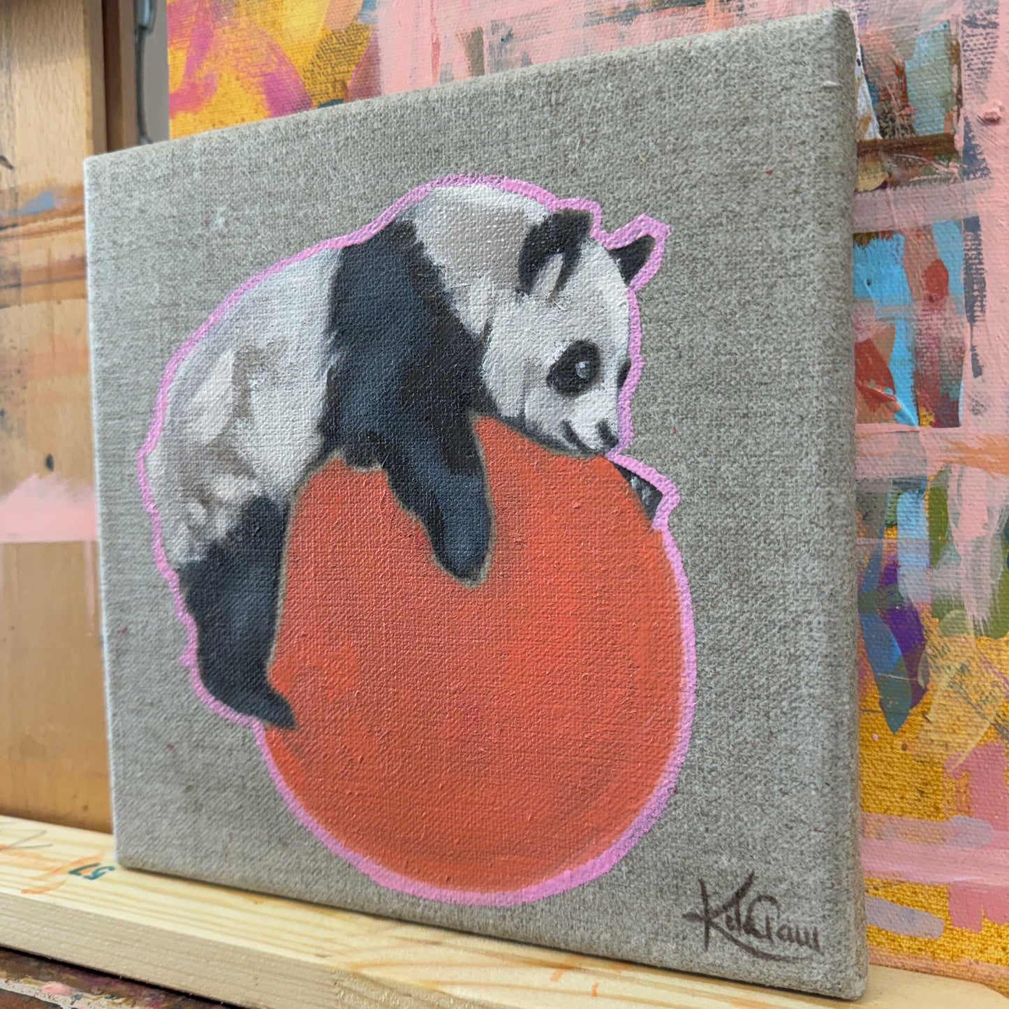 Daily Painting 06.05.2024, Panda auf Leinwand, 20 x 20 cm