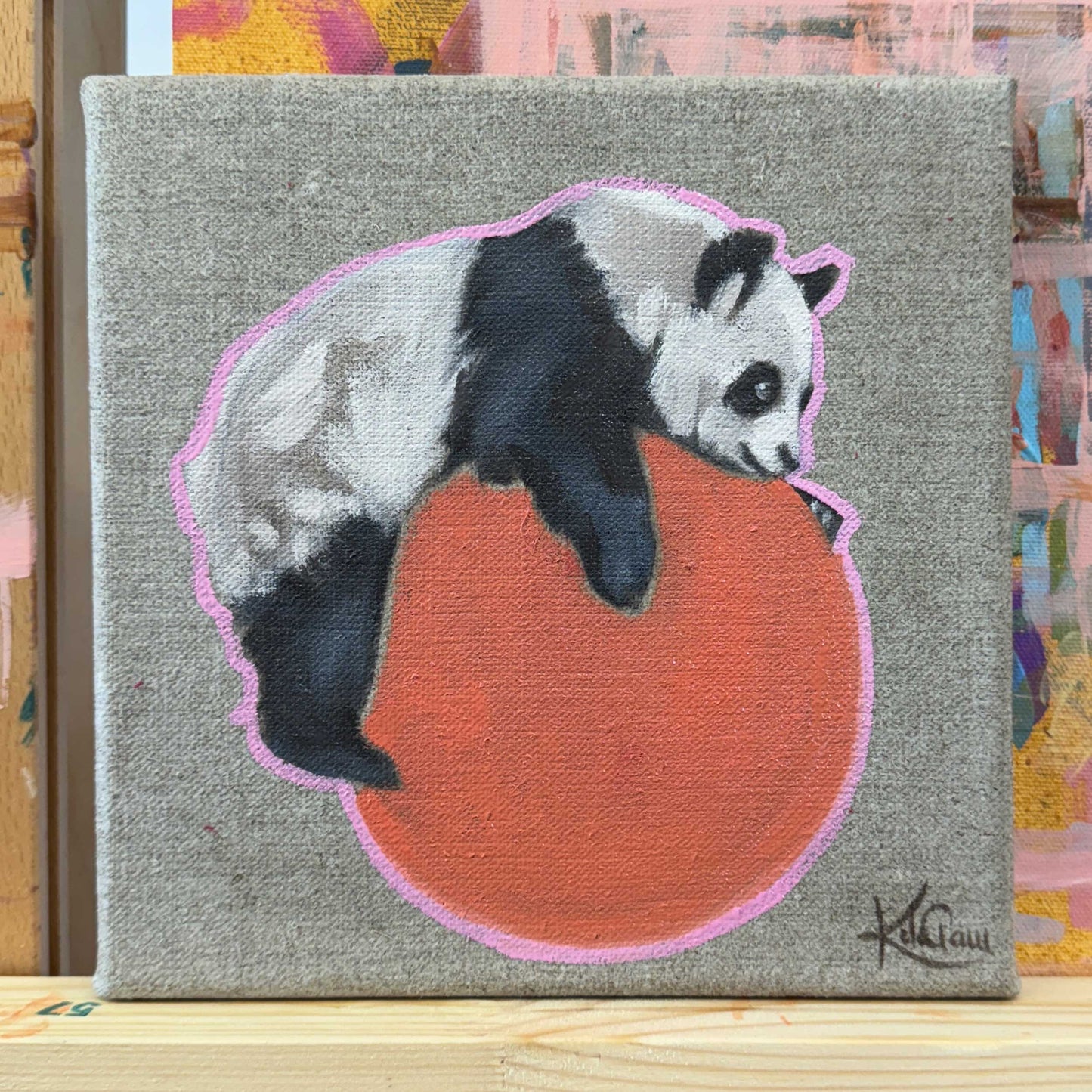 Daily Painting 06.05.2024, Panda auf Leinwand, 20 x 20 cm