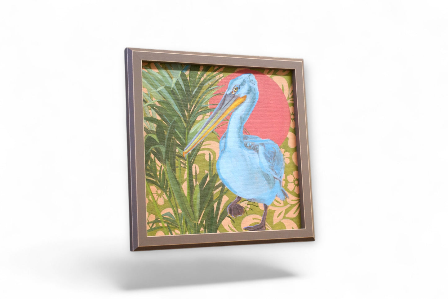 Pelican, unique, painting, hand-painted unique piece, 20x20 cm framed