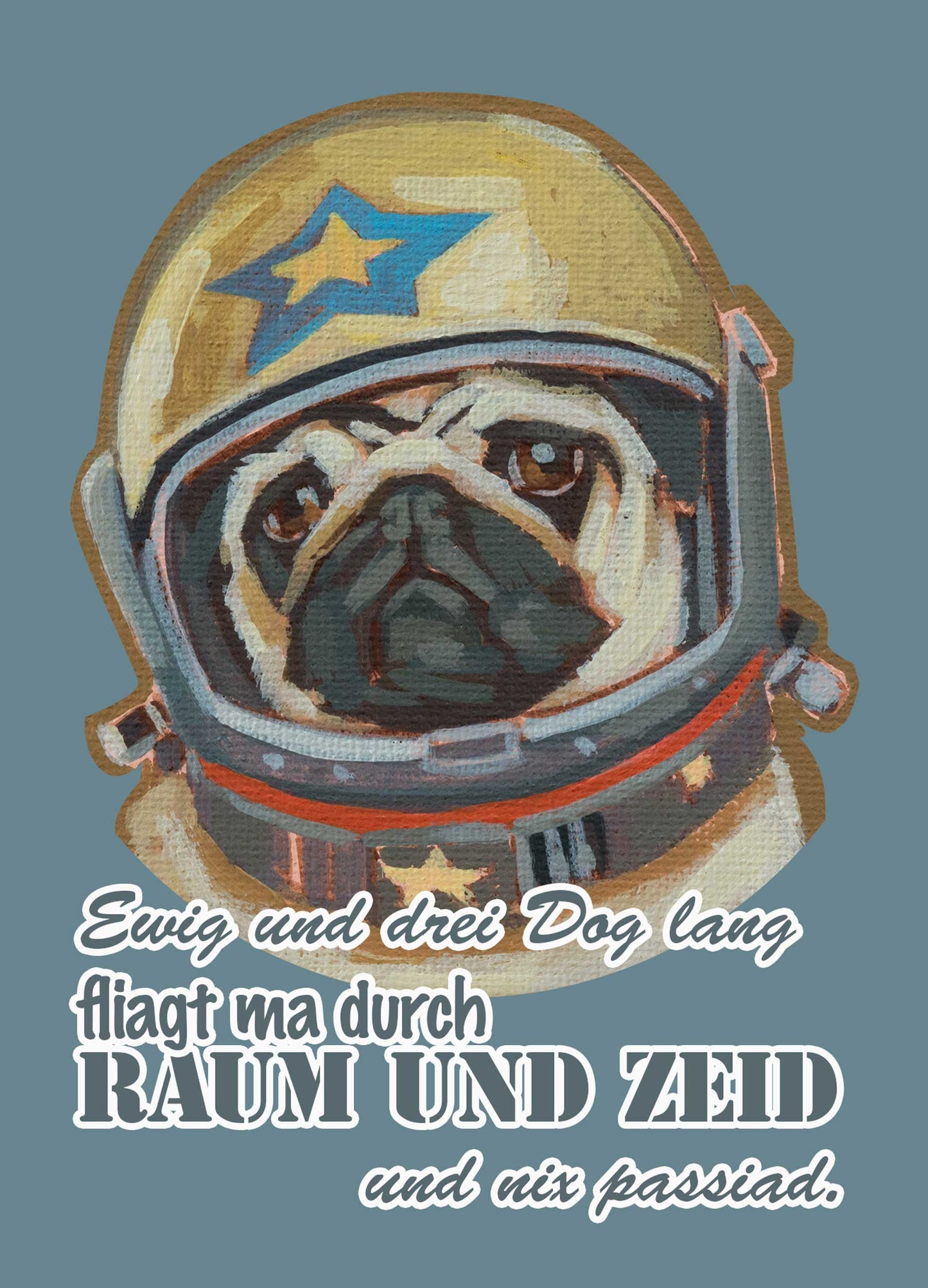 Postcard in retro look, Rocket Pug