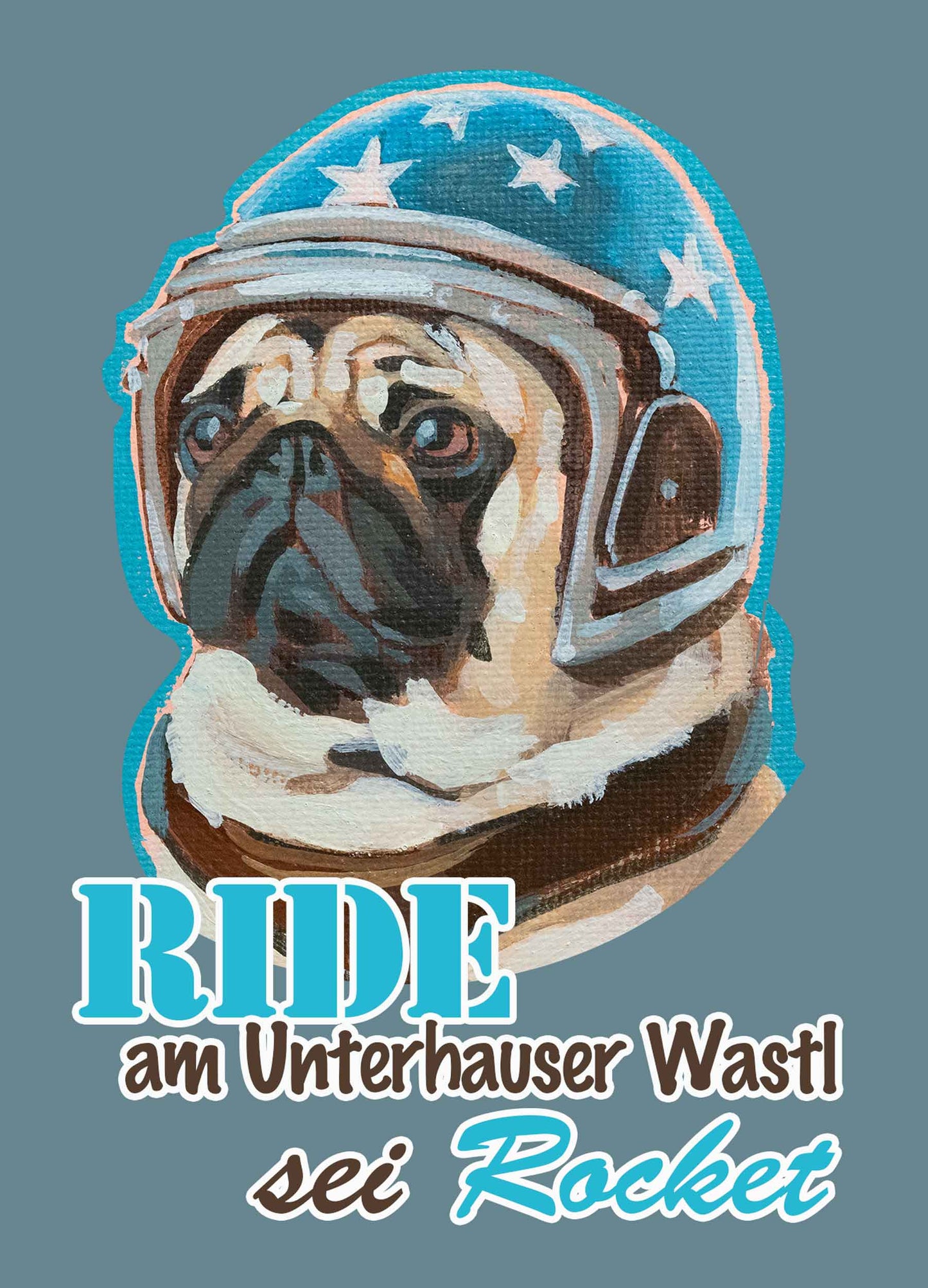 Postcard in retro look, Rocket Pug