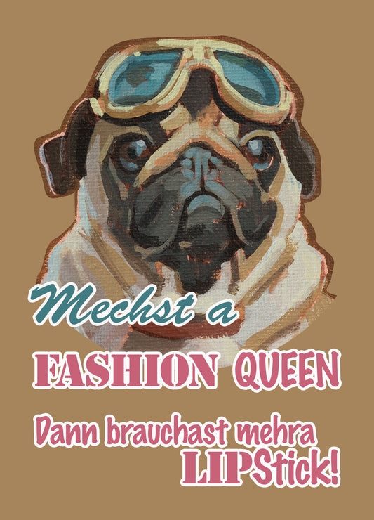 Postcard in retro look, Fashion Pug