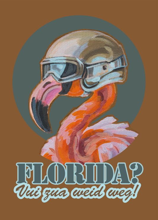 Postcard in retro look, Rocket Flamingo