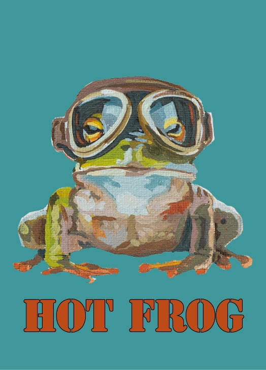 Retro-Postkarte Hot Frog mit frechem Frosch in Fliegerbrille, matt Softtouch Oberfläche, Format A6, 350 g/m2 Papier.