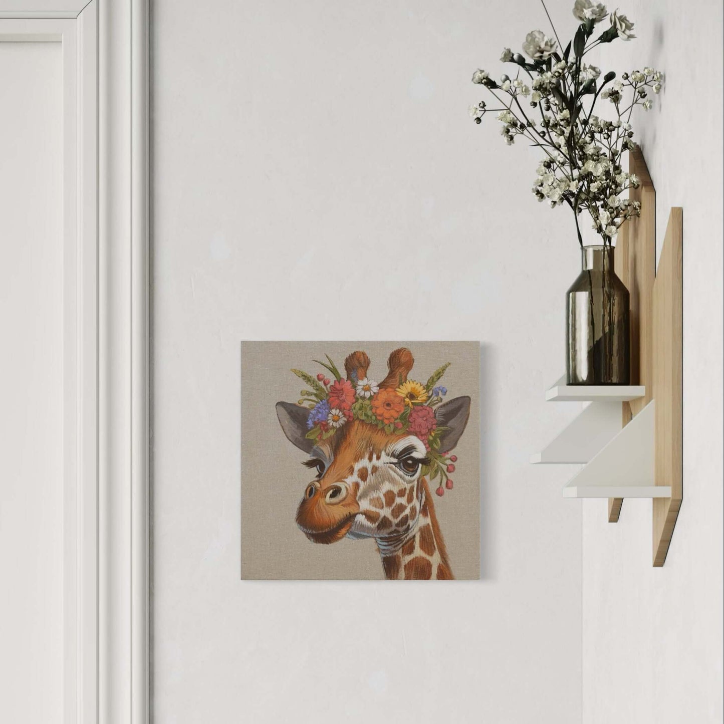 Original, acrylic paint on canvas, 30x30 cm, Giraffe with flowers