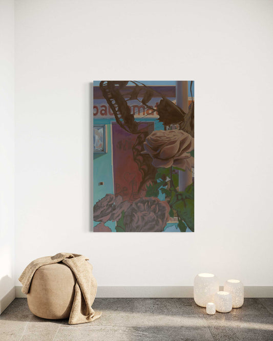 2019, papillon et roses, 150 x 100 cm 