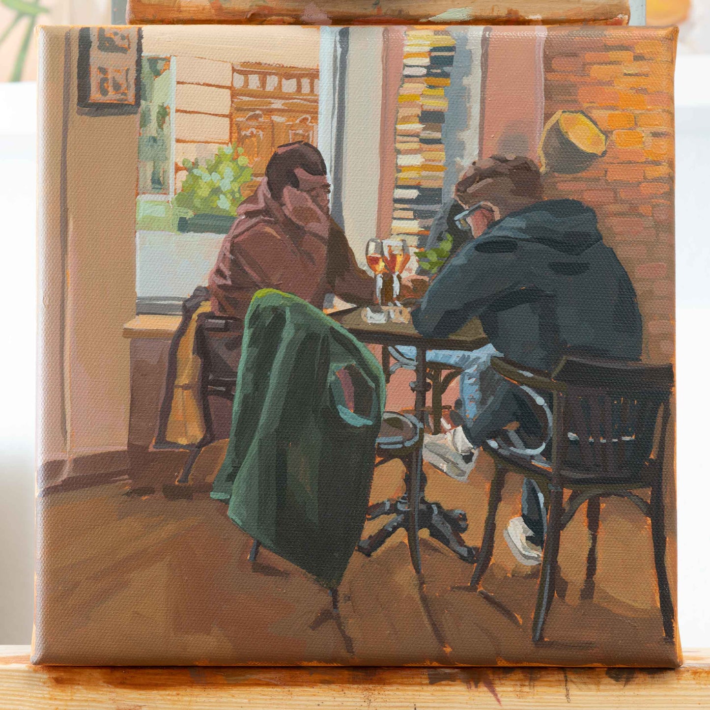 Cafe le Petit, unique, painting, hand-painted unique piece, 20x20 cm