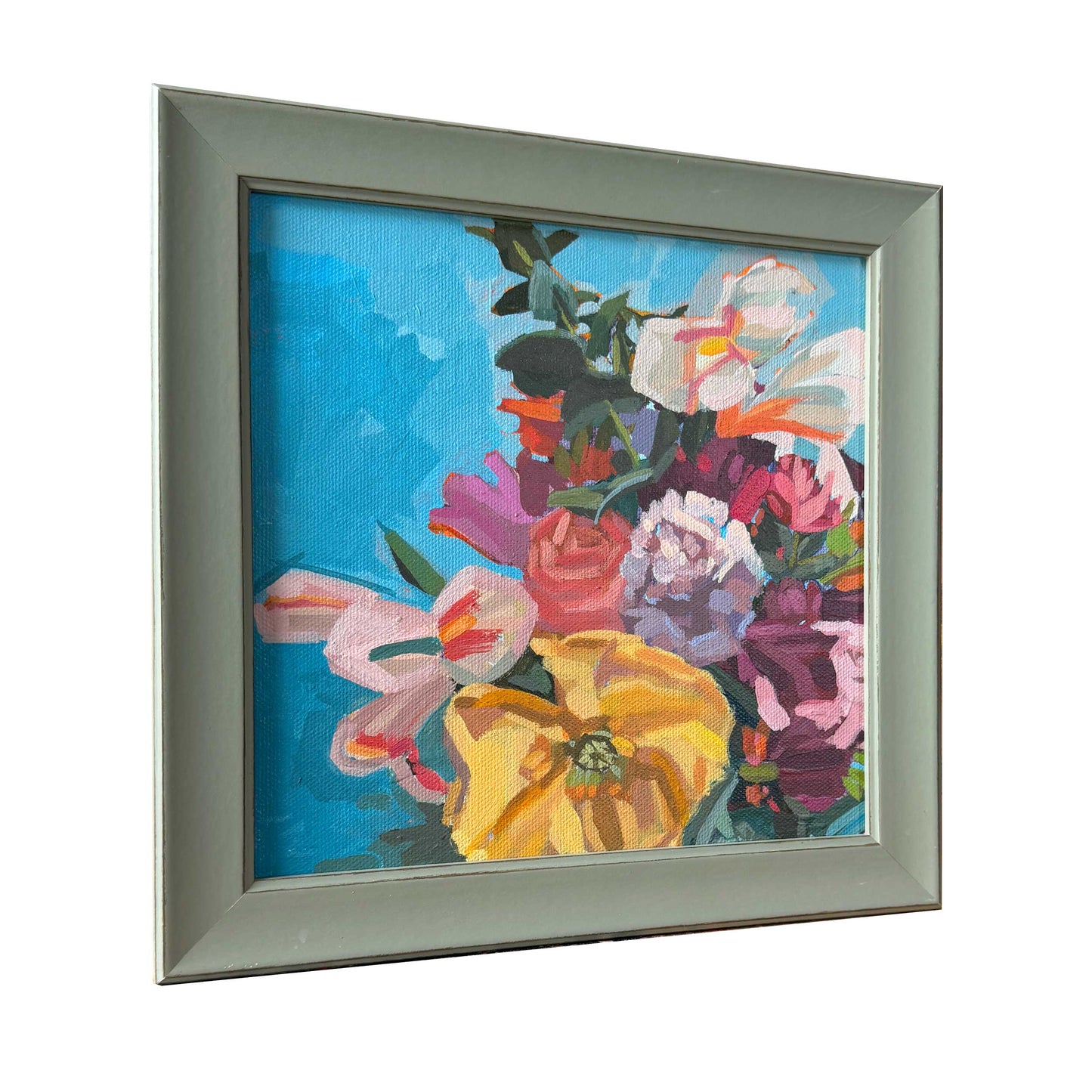 Flowers, unique, painting, hand-painted single piece, 20 x 20 cm, framed