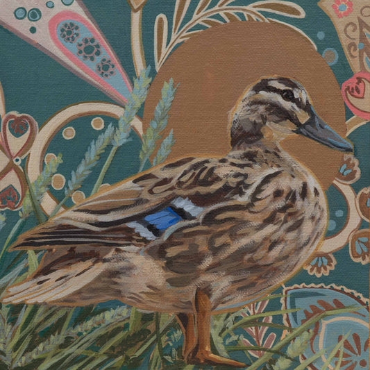 Duck, unique, painting, hand-painted unique piece, 20x20 cm, framed