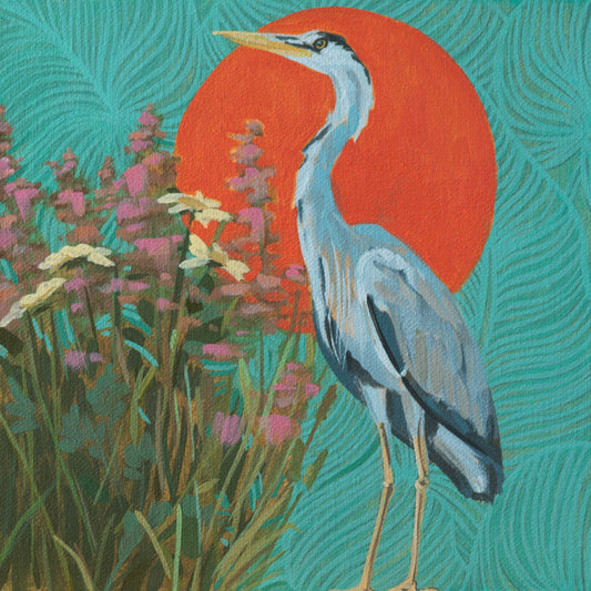Gray heron, unique, painting, hand-painted unique piece, 20x20 cm, framed